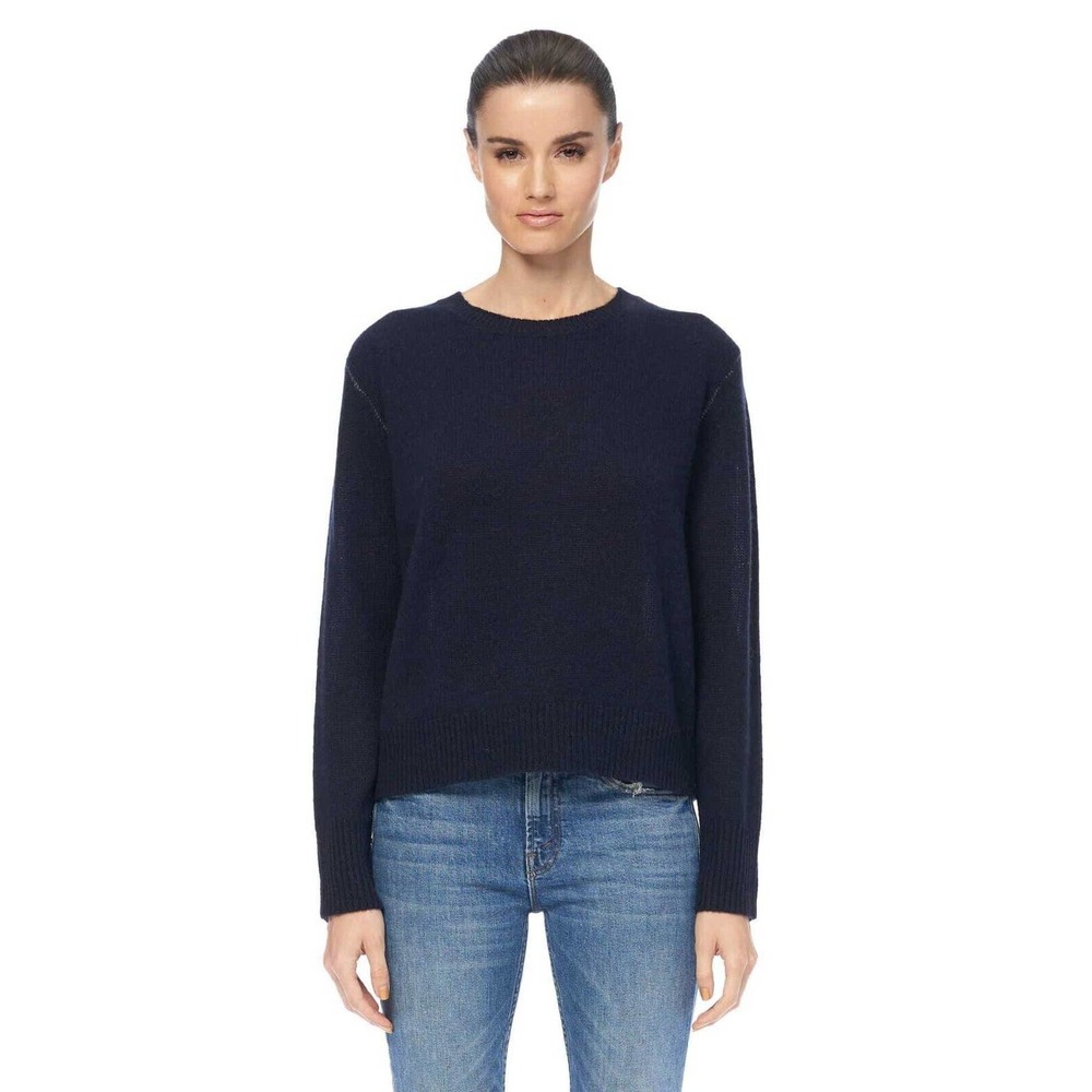 360cashmere Navy Blue Cashmere Crew Neck Sweater Pullover Long Sleeve Kn…